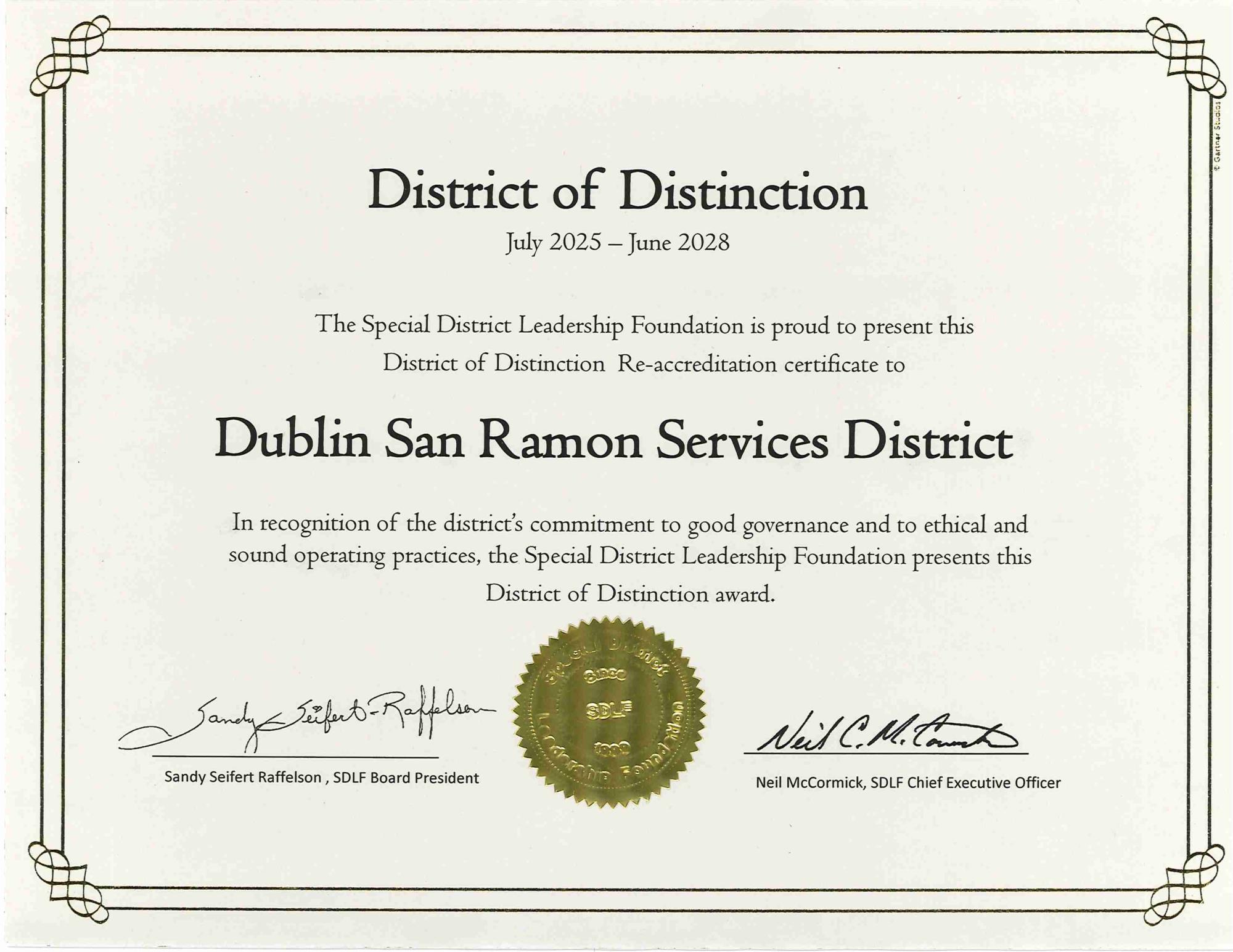 District of Distinction certificate, 2022-2024.